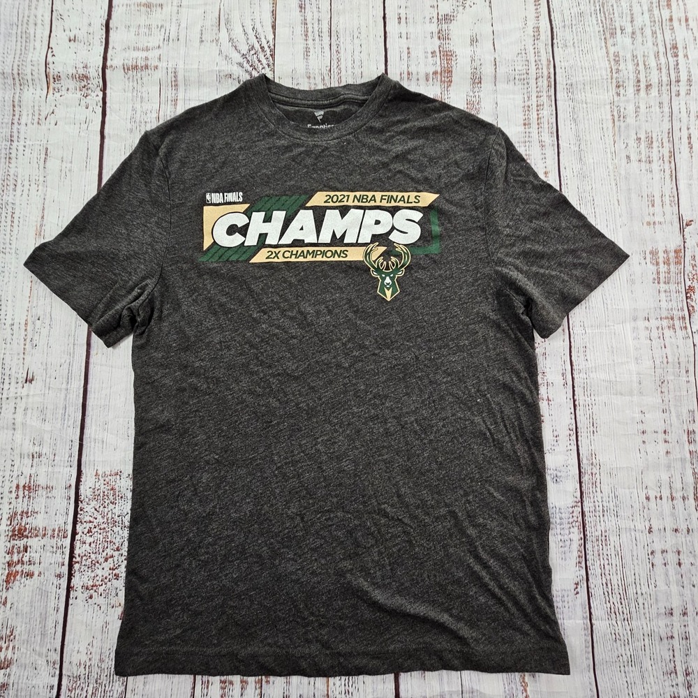 Milwaukee Bucks 2021 NBA Champions Gray Short Sleeve T-Shirt Men's M